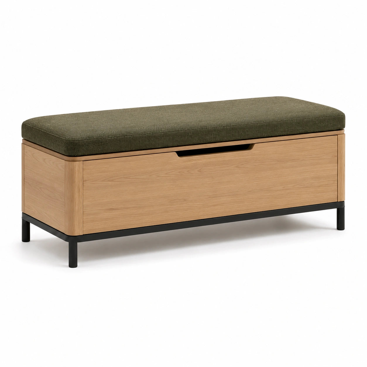 Banco de madera con cojín de lino verde 120x45x40 cm