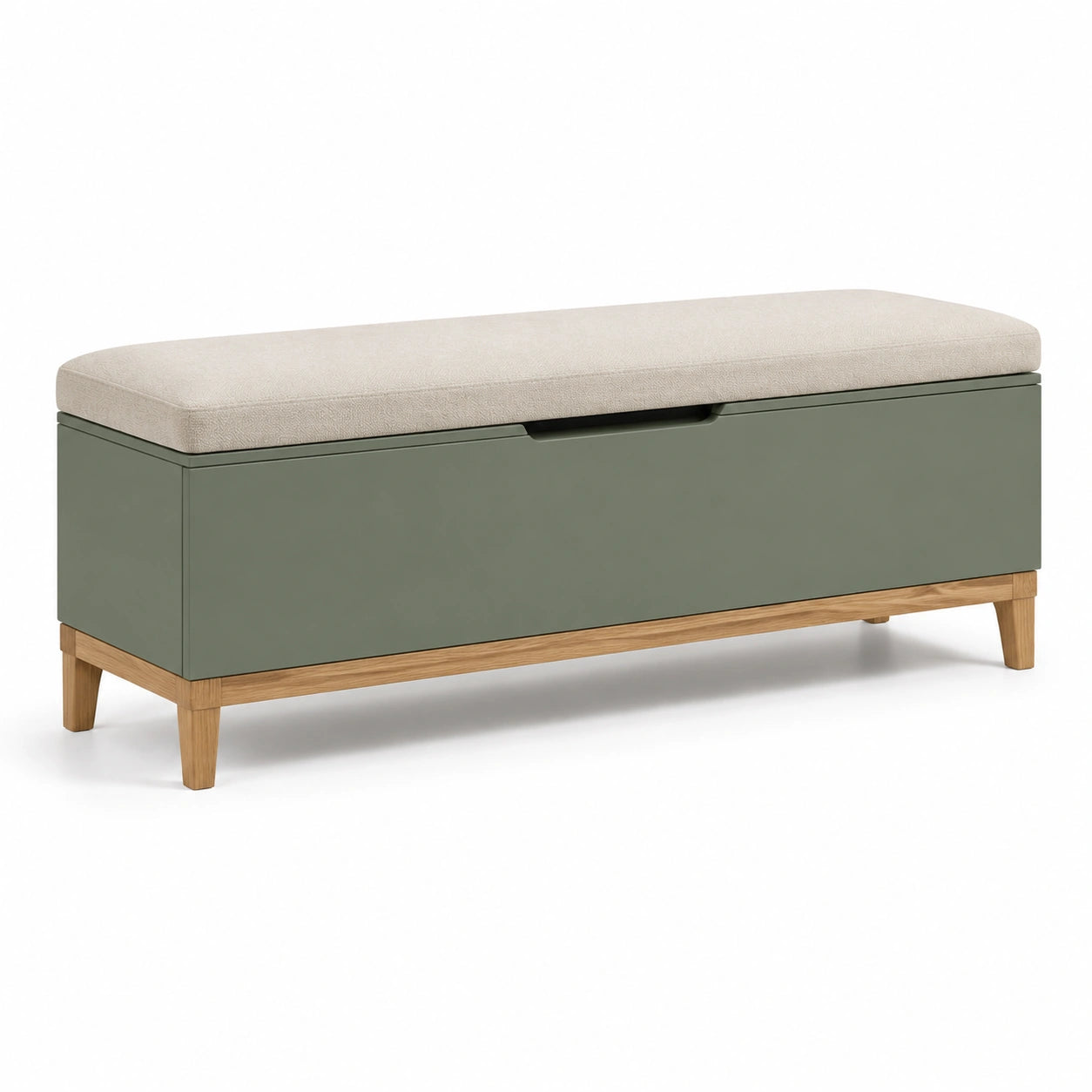 Banco de almacenamiento verde oliva con patas de madera 120x40x45 cm