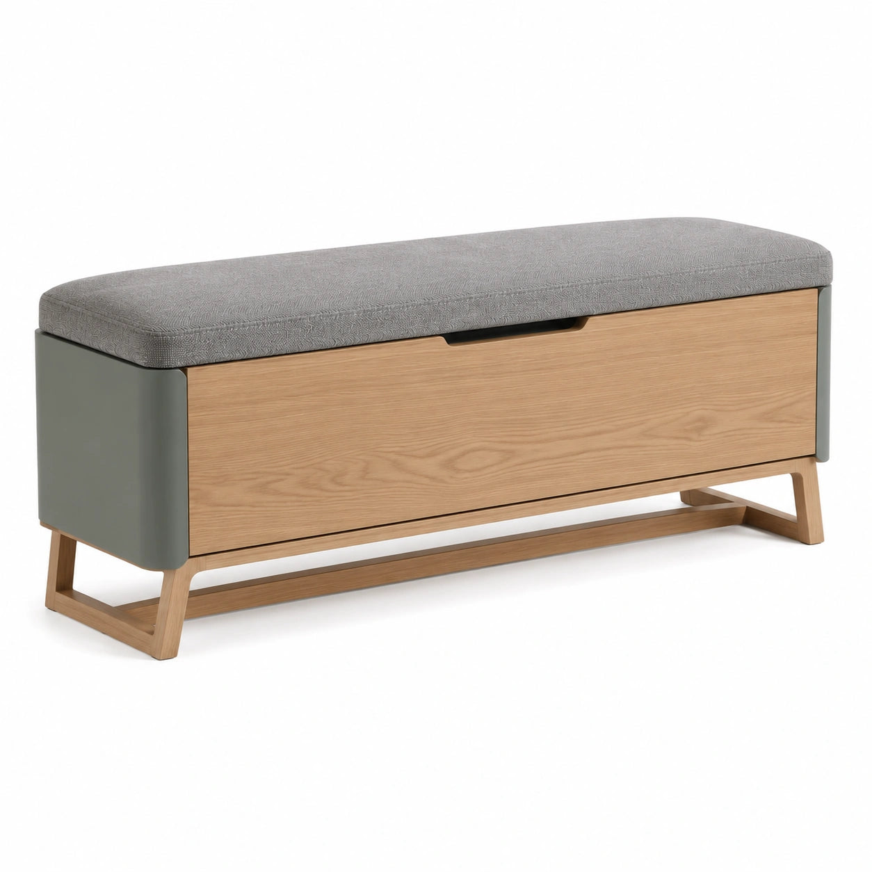 Banco de Almacenamiento de Madera y Tela Gris